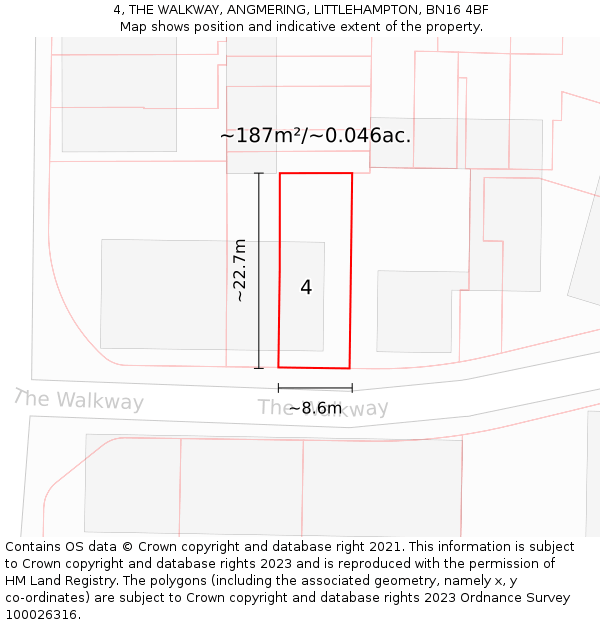 4, THE WALKWAY, ANGMERING, LITTLEHAMPTON, BN16 4BF: Plot and title map