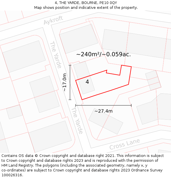 4, THE YARDE, BOURNE, PE10 0QY: Plot and title map