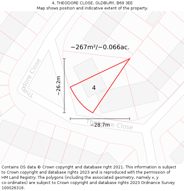 4, THEODORE CLOSE, OLDBURY, B69 3EE: Plot and title map