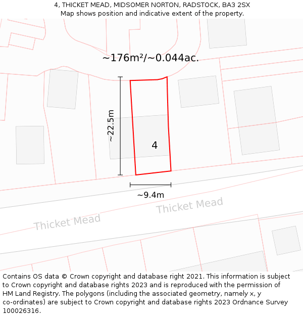 4, THICKET MEAD, MIDSOMER NORTON, RADSTOCK, BA3 2SX: Plot and title map