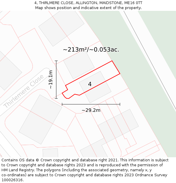 4, THIRLMERE CLOSE, ALLINGTON, MAIDSTONE, ME16 0TT: Plot and title map