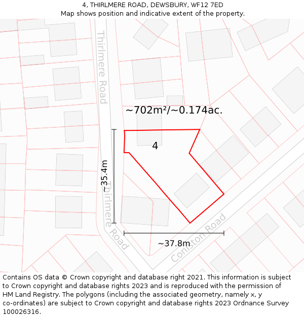 4, THIRLMERE ROAD, DEWSBURY, WF12 7ED: Plot and title map