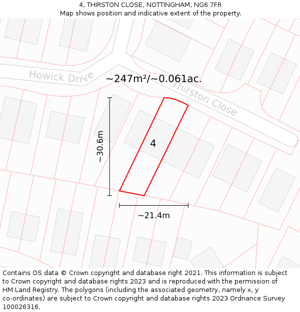 4, THIRSTON CLOSE, NOTTINGHAM, NG6 7FR: Plot and title map