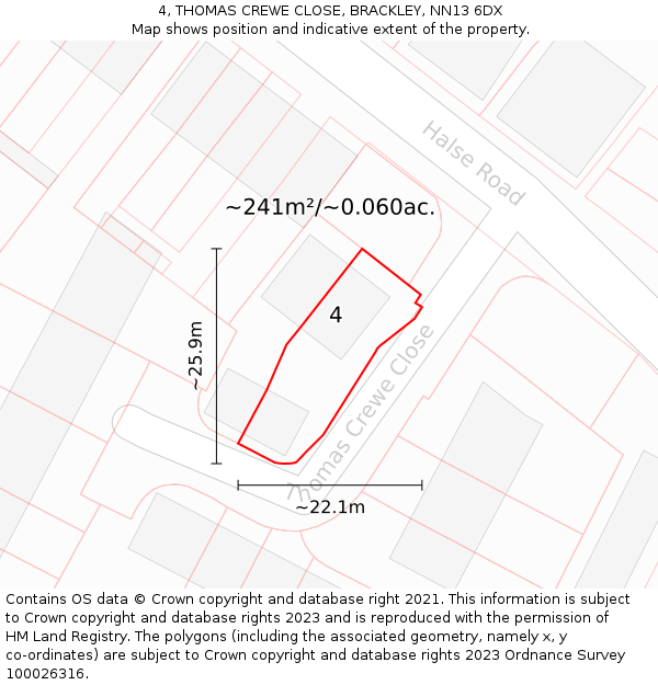 4, THOMAS CREWE CLOSE, BRACKLEY, NN13 6DX: Plot and title map
