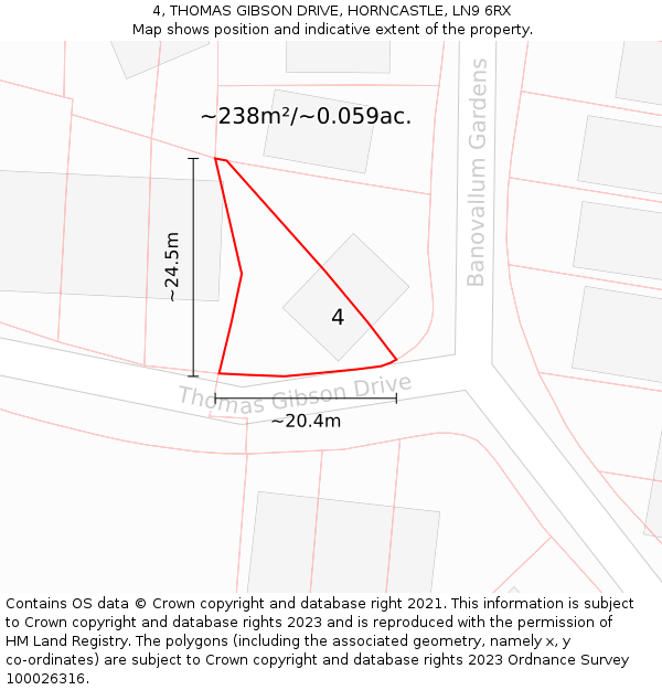 4, THOMAS GIBSON DRIVE, HORNCASTLE, LN9 6RX: Plot and title map