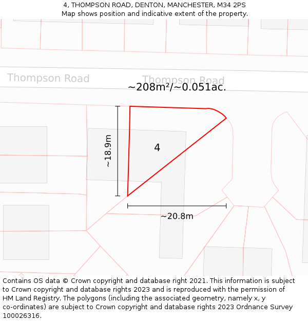 4, THOMPSON ROAD, DENTON, MANCHESTER, M34 2PS: Plot and title map