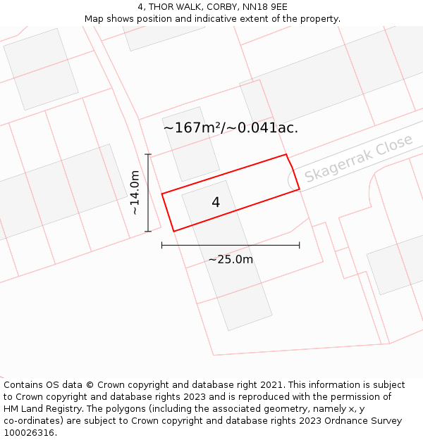 4, THOR WALK, CORBY, NN18 9EE: Plot and title map