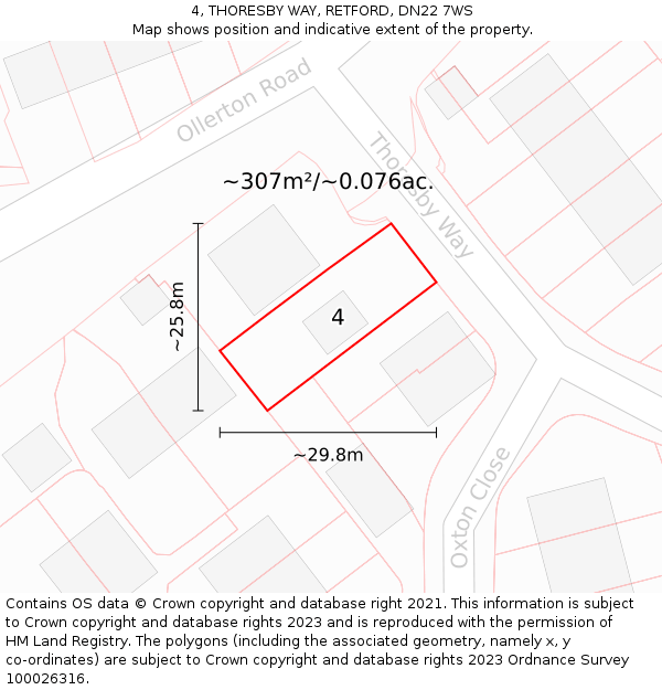 4, THORESBY WAY, RETFORD, DN22 7WS: Plot and title map
