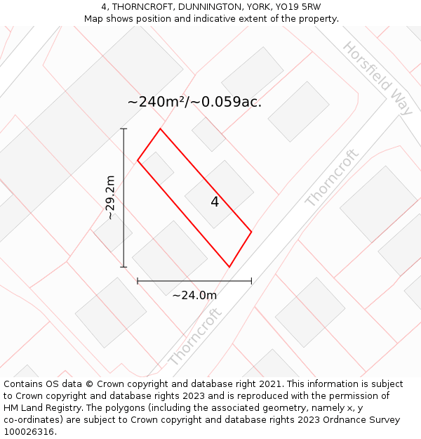 4, THORNCROFT, DUNNINGTON, YORK, YO19 5RW: Plot and title map