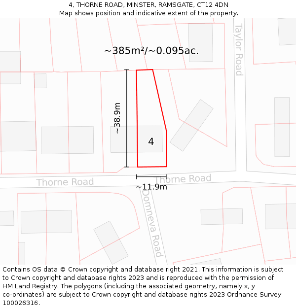 4, THORNE ROAD, MINSTER, RAMSGATE, CT12 4DN: Plot and title map