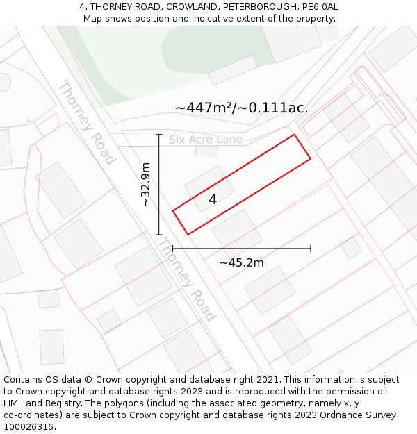 4, THORNEY ROAD, CROWLAND, PETERBOROUGH, PE6 0AL: Plot and title map