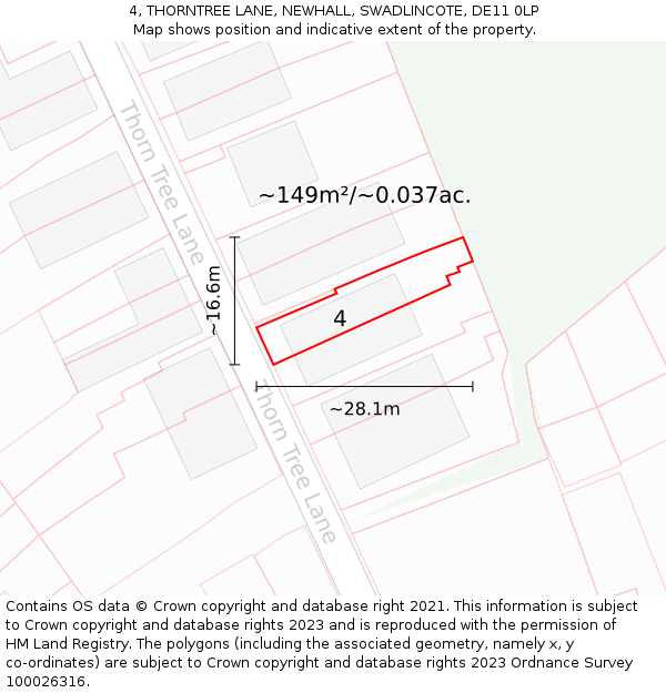 4, THORNTREE LANE, NEWHALL, SWADLINCOTE, DE11 0LP: Plot and title map