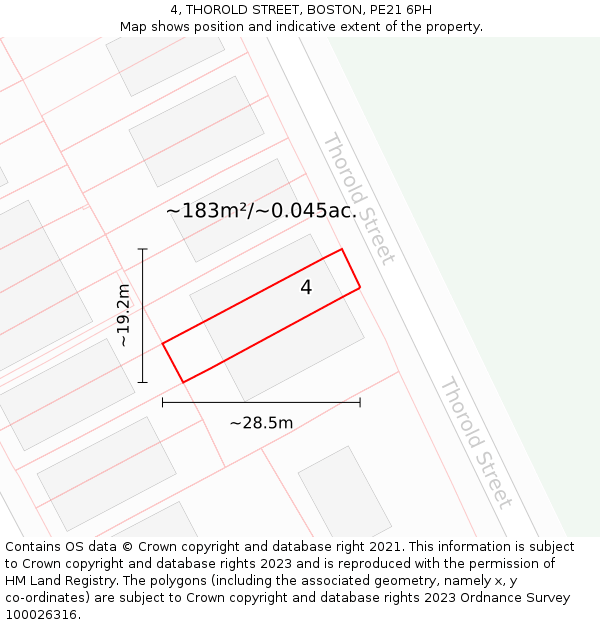 4, THOROLD STREET, BOSTON, PE21 6PH: Plot and title map