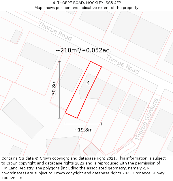 4, THORPE ROAD, HOCKLEY, SS5 4EP: Plot and title map