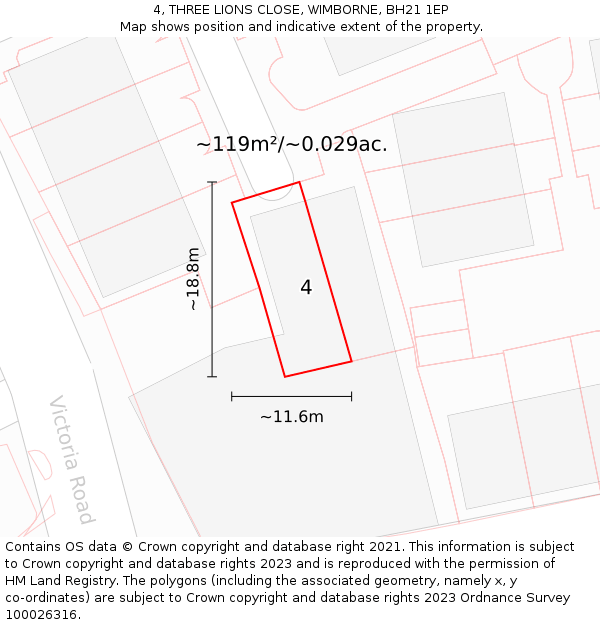 4, THREE LIONS CLOSE, WIMBORNE, BH21 1EP: Plot and title map