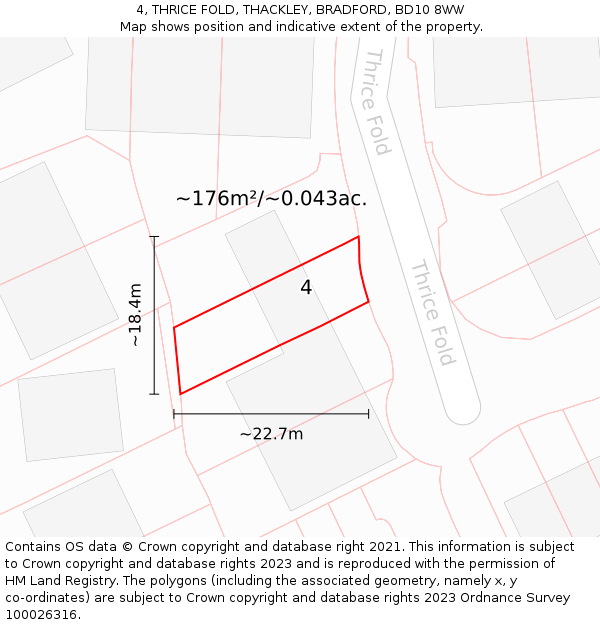 4, THRICE FOLD, THACKLEY, BRADFORD, BD10 8WW: Plot and title map