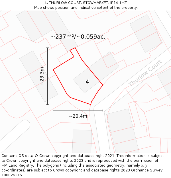 4, THURLOW COURT, STOWMARKET, IP14 1HZ: Plot and title map