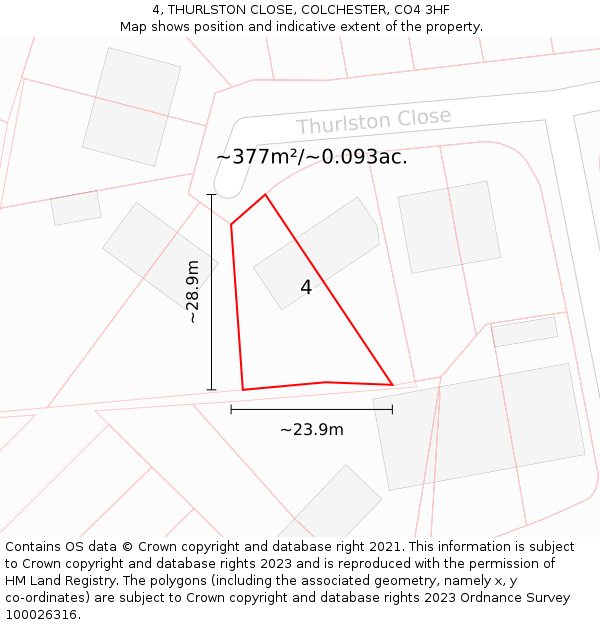 4, THURLSTON CLOSE, COLCHESTER, CO4 3HF: Plot and title map