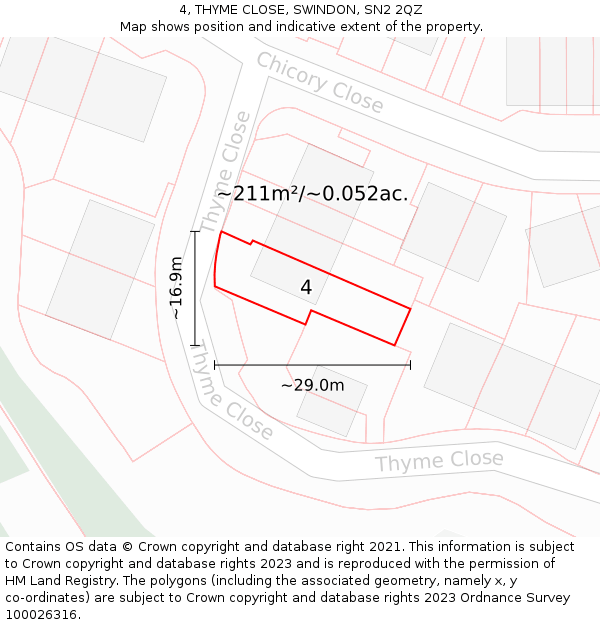 4, THYME CLOSE, SWINDON, SN2 2QZ: Plot and title map