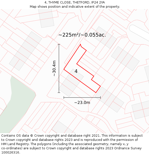 4, THYME CLOSE, THETFORD, IP24 2YA: Plot and title map