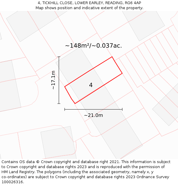 4, TICKHILL CLOSE, LOWER EARLEY, READING, RG6 4AP: Plot and title map