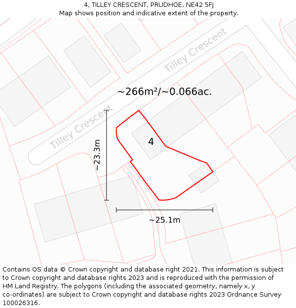 4, TILLEY CRESCENT, PRUDHOE, NE42 5FJ: Plot and title map