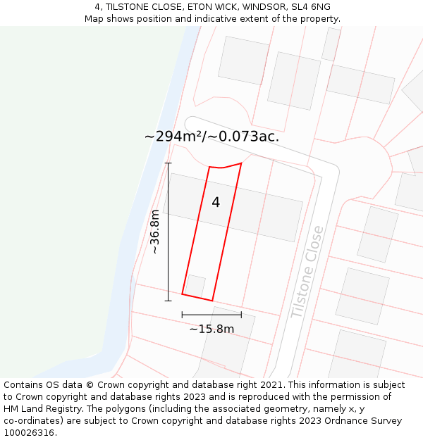 4, TILSTONE CLOSE, ETON WICK, WINDSOR, SL4 6NG: Plot and title map