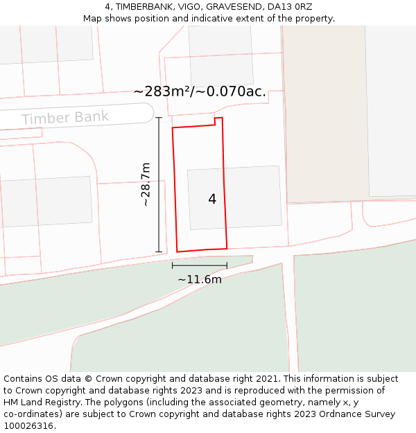 4, TIMBERBANK, VIGO, GRAVESEND, DA13 0RZ: Plot and title map