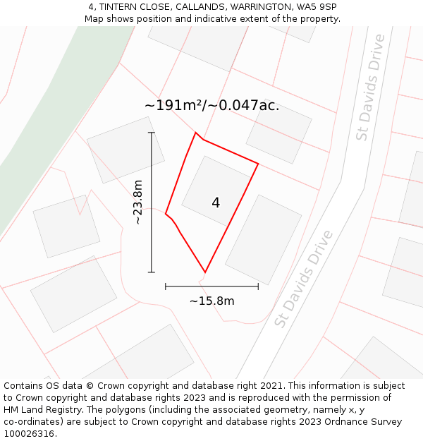 4, TINTERN CLOSE, CALLANDS, WARRINGTON, WA5 9SP: Plot and title map