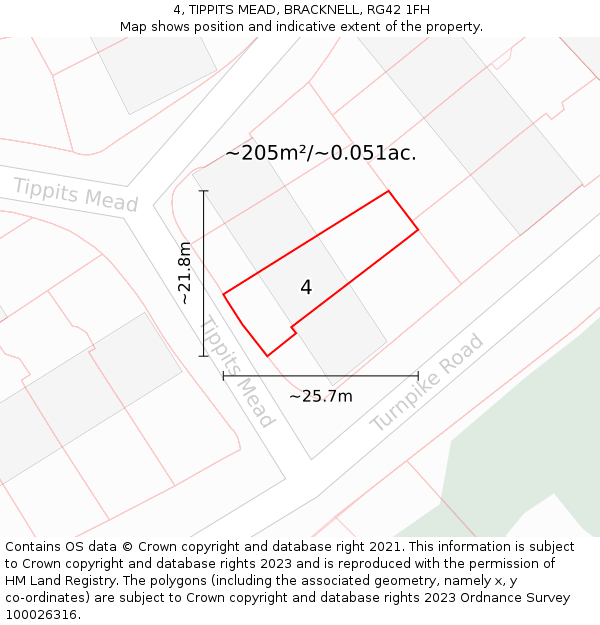 4, TIPPITS MEAD, BRACKNELL, RG42 1FH: Plot and title map