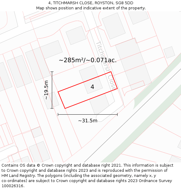 4, TITCHMARSH CLOSE, ROYSTON, SG8 5DD: Plot and title map