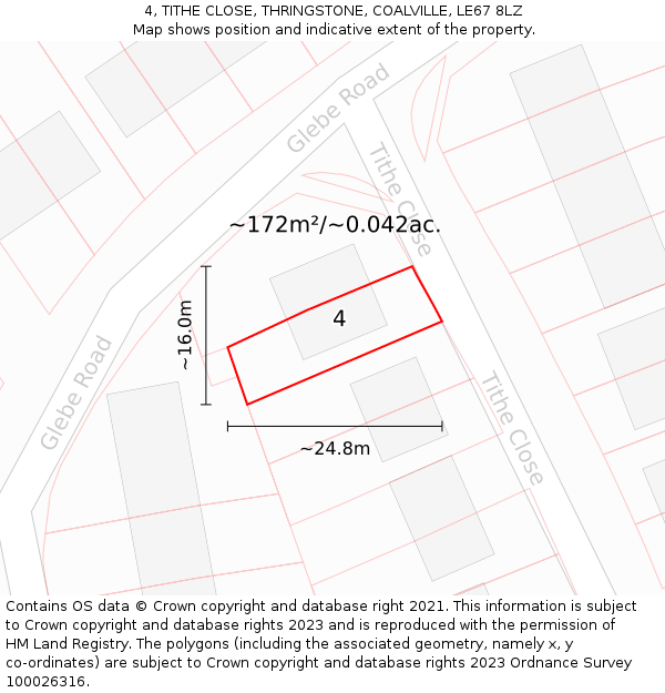 4, TITHE CLOSE, THRINGSTONE, COALVILLE, LE67 8LZ: Plot and title map