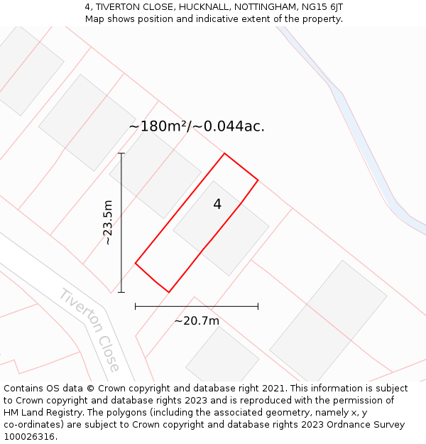 4, TIVERTON CLOSE, HUCKNALL, NOTTINGHAM, NG15 6JT: Plot and title map