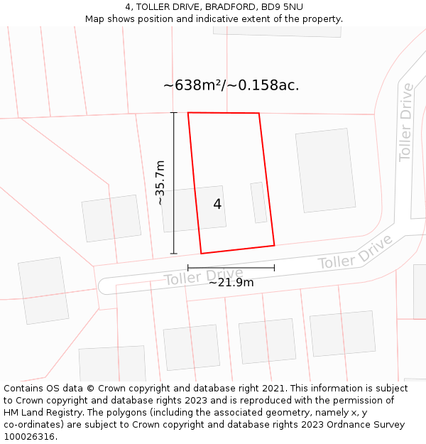 4, TOLLER DRIVE, BRADFORD, BD9 5NU: Plot and title map
