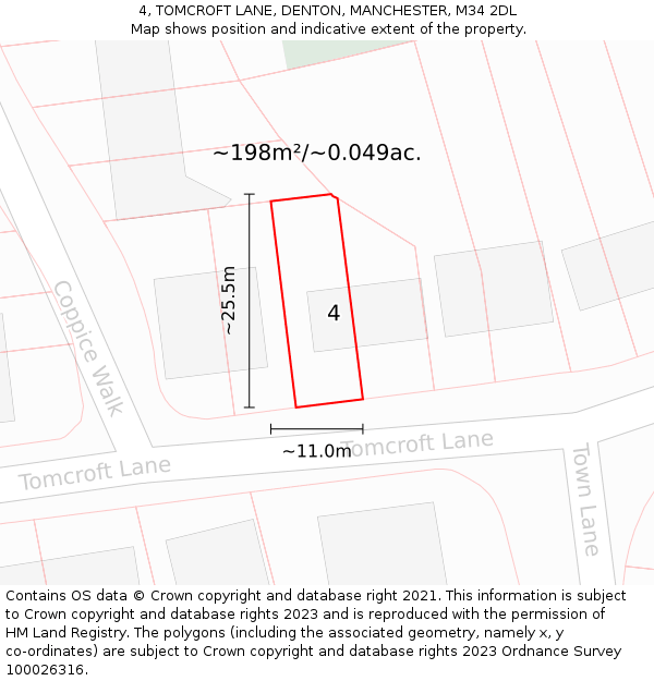 4, TOMCROFT LANE, DENTON, MANCHESTER, M34 2DL: Plot and title map