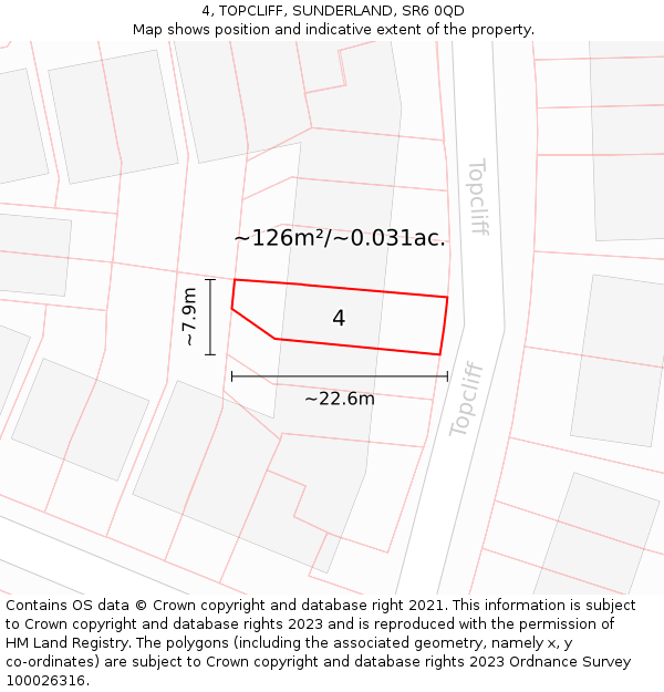 4, TOPCLIFF, SUNDERLAND, SR6 0QD: Plot and title map