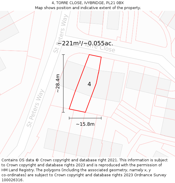 4, TORRE CLOSE, IVYBRIDGE, PL21 0BX: Plot and title map
