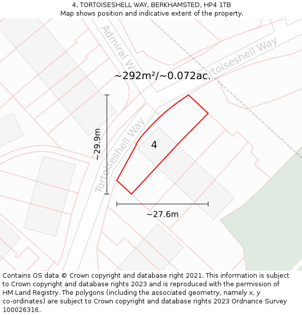 4, TORTOISESHELL WAY, BERKHAMSTED, HP4 1TB: Plot and title map