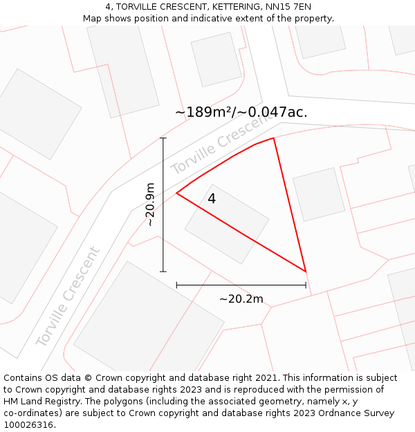 4, TORVILLE CRESCENT, KETTERING, NN15 7EN: Plot and title map