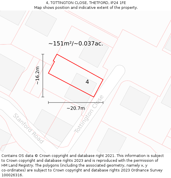 4, TOTTINGTON CLOSE, THETFORD, IP24 1FE: Plot and title map