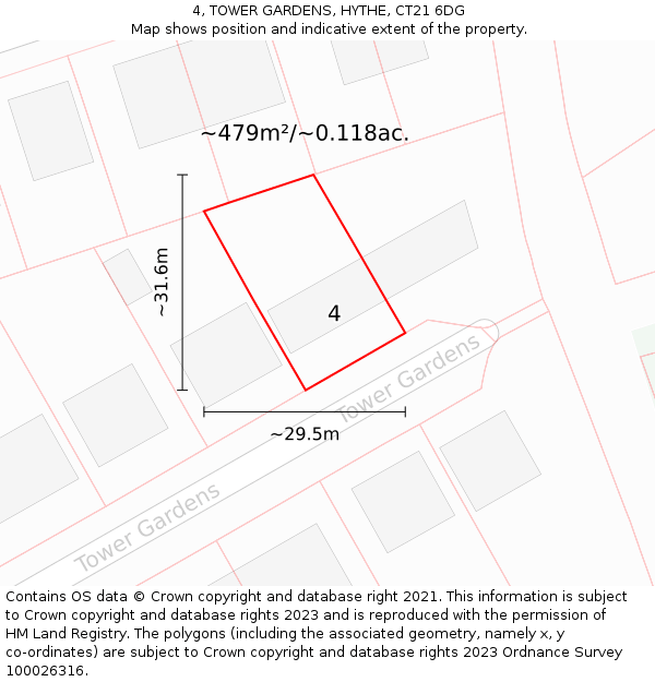 4, TOWER GARDENS, HYTHE, CT21 6DG: Plot and title map