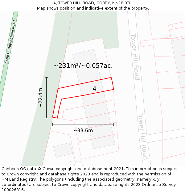 4, TOWER HILL ROAD, CORBY, NN18 0TH: Plot and title map