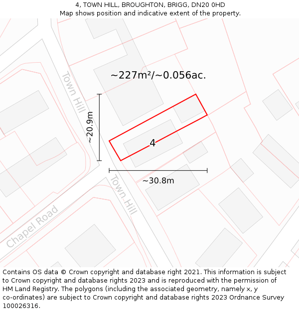 4, TOWN HILL, BROUGHTON, BRIGG, DN20 0HD: Plot and title map