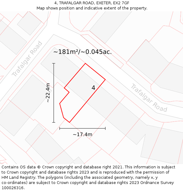 4, TRAFALGAR ROAD, EXETER, EX2 7GF: Plot and title map