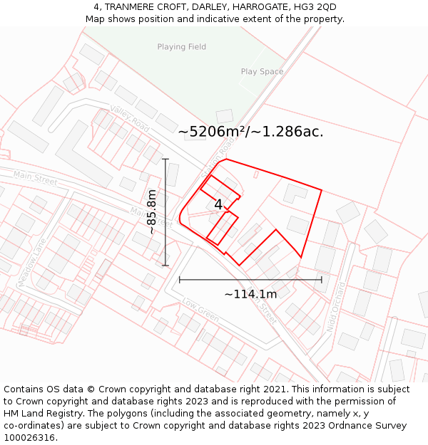 4, TRANMERE CROFT, DARLEY, HARROGATE, HG3 2QD: Plot and title map
