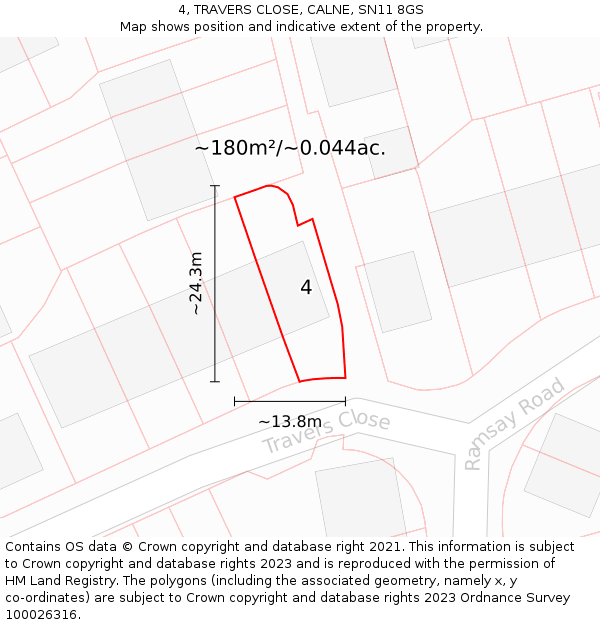 4, TRAVERS CLOSE, CALNE, SN11 8GS: Plot and title map