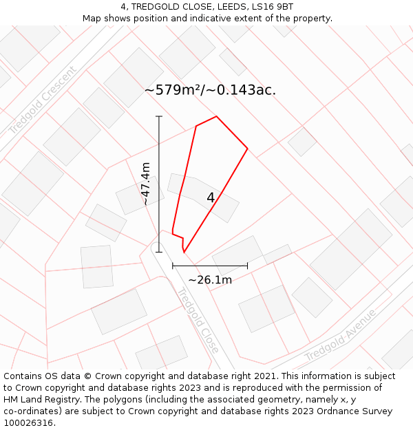 4, TREDGOLD CLOSE, LEEDS, LS16 9BT: Plot and title map