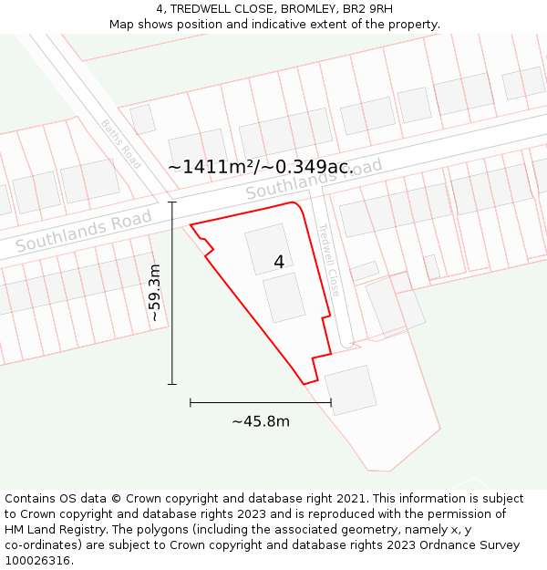 4, TREDWELL CLOSE, BROMLEY, BR2 9RH: Plot and title map