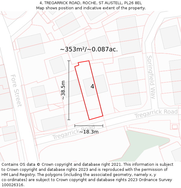 4, TREGARRICK ROAD, ROCHE, ST AUSTELL, PL26 8EL: Plot and title map