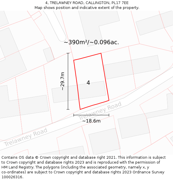 4, TRELAWNEY ROAD, CALLINGTON, PL17 7EE: Plot and title map